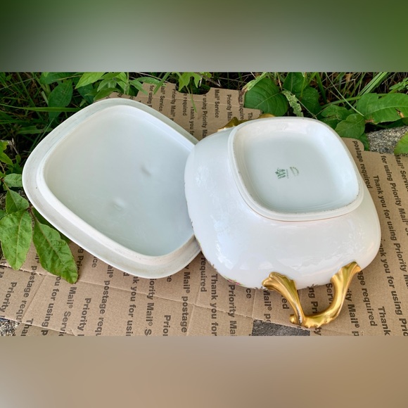 Vintage Limoges France Vignaud Square Gold Trim Lidded Vegetable Serving Bowl - Picture 11 of 16